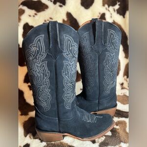 Blue Suede Western Cowboy Boots